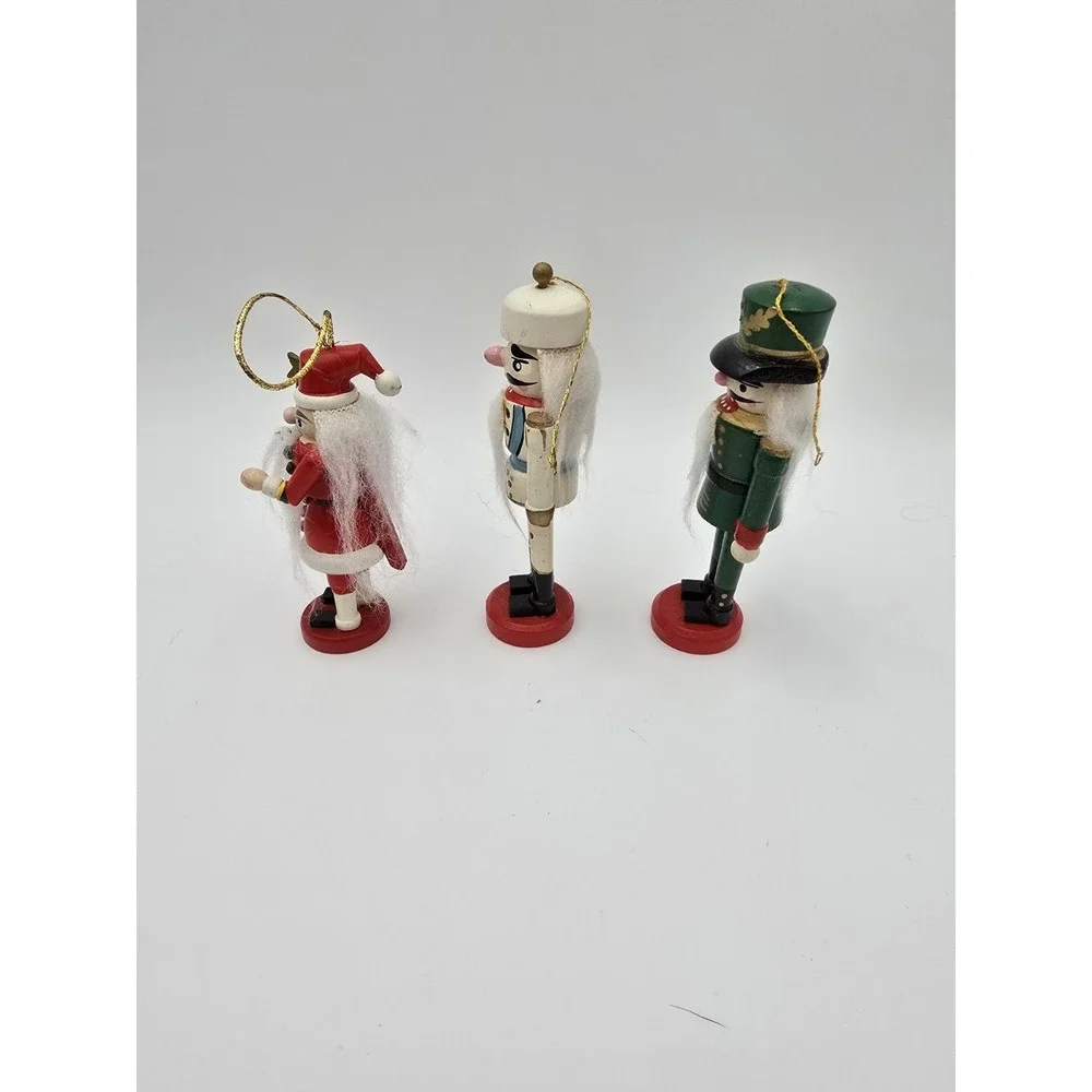 3 Vtg Nutcracker Christmas Ornaments Wooden Santa Soldier‎ Hanging